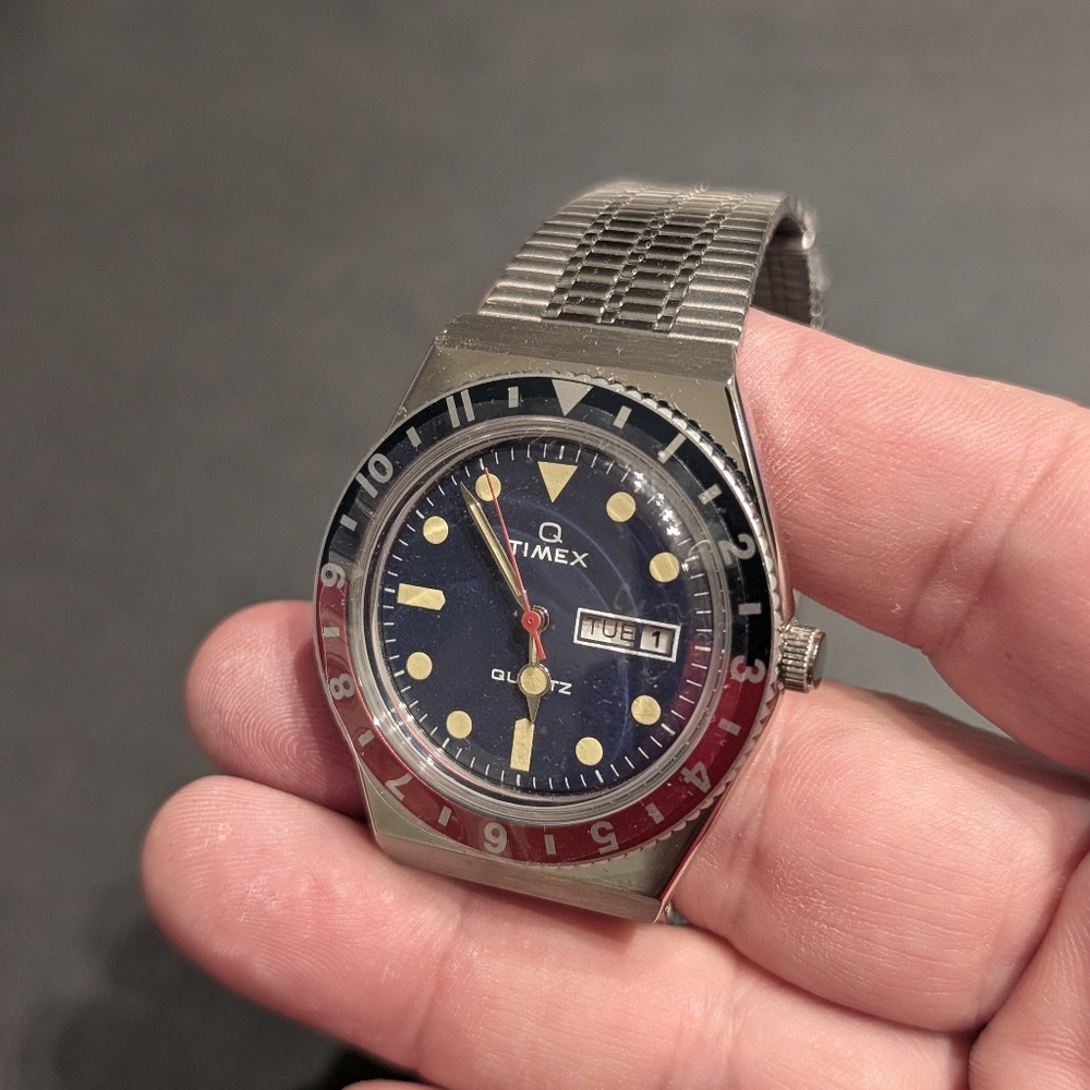 Timex "Q" Divers Watch 38mmReissue, Pepsi Bezel Colorway And Blue Dial